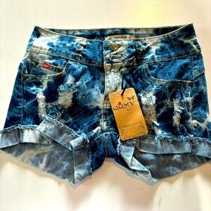 NWT Y2K Womens Low Rise Mini Shorts 3 / 4 Distressed Blue Denim Short Jean New